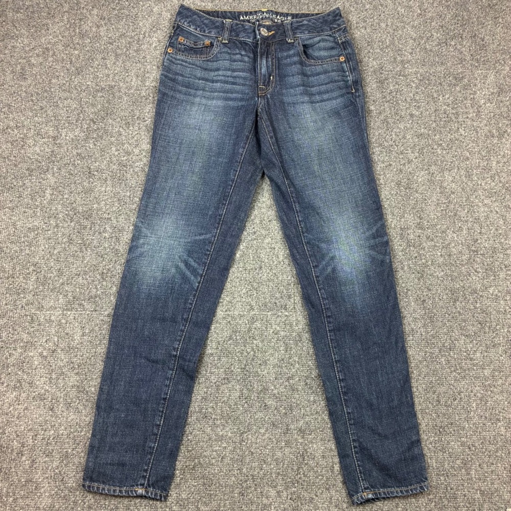 American Eagle Womens Size 00 26x28 Boy Fit Jean Dark Wash Straight Leg Denim